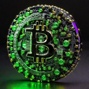 Bitcoin Münze neongrün