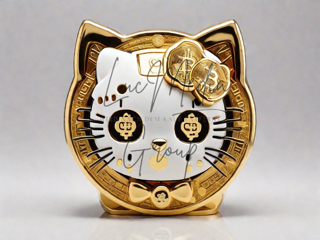Goldene Bitcoin-Katze im Hello Kitty-Stil